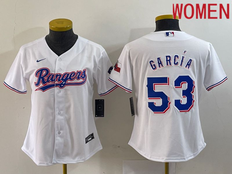 Women Texas Rangers #53 Garcia White Game Nike 2023 MLB Jersey style 1->youth mlb jersey->Youth Jersey
